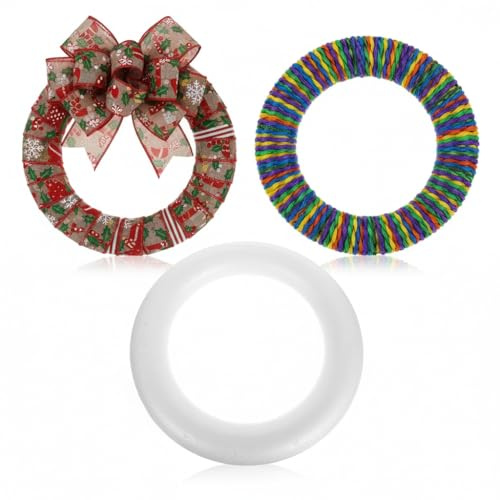 STOBOK Polystyrene Wreath Rings 10 Inch Foam Circles for DIY Crafts Wreath Base Christmas Wedding Floral Arrangements Decoration White Foam Rings 3pcs