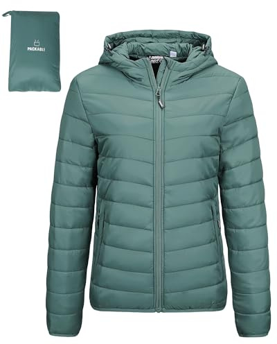 Outdoor Ventures Damen Steppjacke mit Kapuze Packbare Warme Pufferjacke