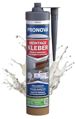 Pronova Premium Montage Kleber für Akustikpaneele Holz, Wandpaneele holz, Stuckleisten decke - Ideal für Holz-, Span-, Faserzement- und Kabelkanälen, Schnell trocknender Klebstoff 405g (1)