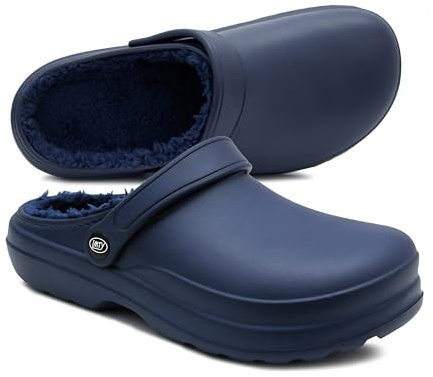 IMTY Womens Clogs Warm Fleece Lined Thermal Waterproof Lightweight EVA Garden Clogs Kitchen Nurse Faux Fur Slippers House Shoes (Navy, UK Footwear Size System, Adult, Women, Numeric, Medium, 6)