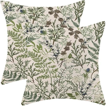BETGINY Spring Floral Pillow Covers 16 x 16 Set of 2, Sage Green Flower Plant Decorative Throw Pillow Covers Linen Farmhouse Outdoor Herbs Botanical Pillowcases for Couch Sofa Decor