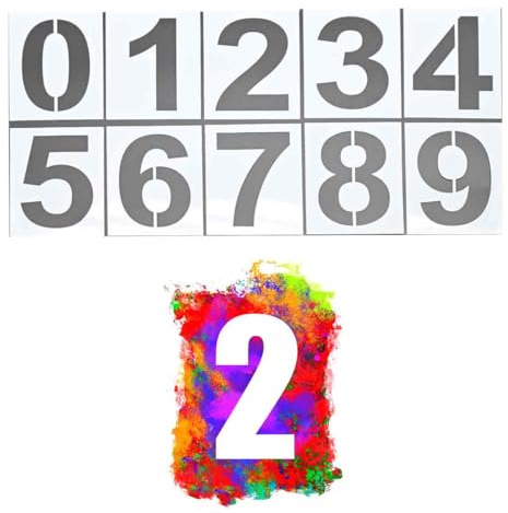 4Inch Number Stencils Set, 10Pcs Reusable Plastic Number Stencils for Cake Stencil Painting Art Address Number Painting Stencils Templates