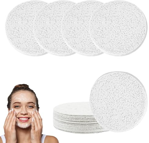 Gesichtsschwämme, komprimierte Gesichtsschwämme, Reinigung, natürlicher Holzzellstoff für Make-up-Entfernung, Peeling (6,3 cm) (weiß), 10 Stück