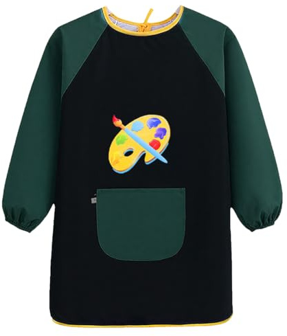 HUKUMA Tablier Peinture Enfant,Blouse Peinture Enfant 7-11 Ans, Blouse Imperméable Manche Longue avec Poche,Tablier de Cuisine,pour Art Peinture Coloriage Artisanat