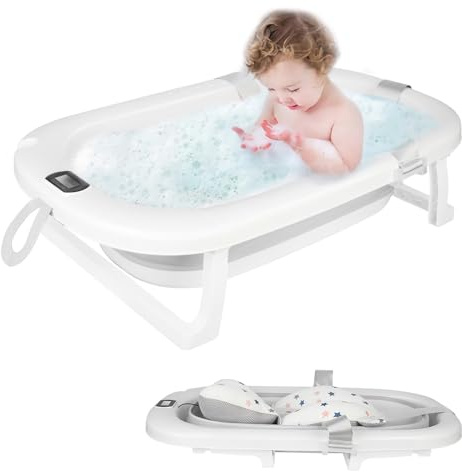 Bañera plegable para bebé, bañera plegable, cojín plegable, bañera infantil, apta para recién nacidos, plegando para ahorrar espacio, 80 x 50 x 23 cm, gris