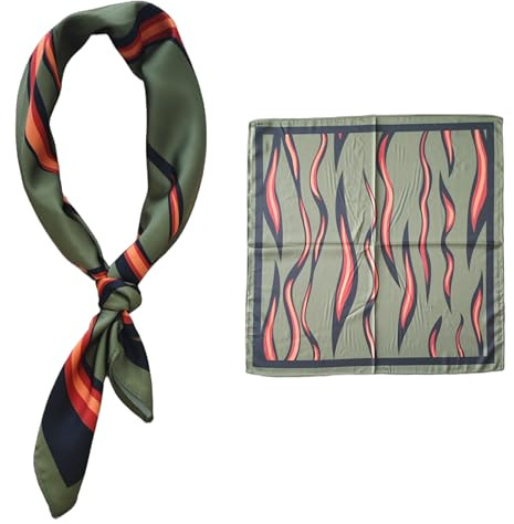 GIMIRO Silke imitation scarf 53 x 53 cm för män, fyrkantiga halsdukar, eleganta, vintage, blommig, våg prick rand, Grön flamma, 53x53