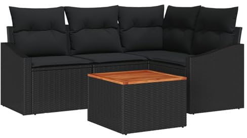 vidaXL Trädgårdsoffset med kudde 5 pcs Svart konstrotting, Modern, slitstark, modulär, lätt och UV-resistent utomhusmöbelset, rattanlounge, trädgårdsoffa