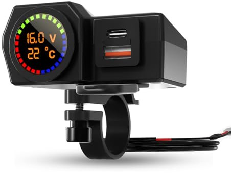 Alnicov Cargador USB para Motocicleta, Resistente al Agua, con Dos Puertos de Carga rápida, 5 V, 3,4 A, USB y 3 A, Tipo C, para Manillar de Motocicleta, para teléfono, Tableta y GPS.
