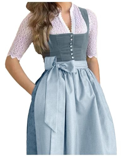 Generisch Dirndl - Abito da donna in stile retrò, per Oktoberfest, per costume tradizionale bavarese, costume tradizionale Dirndl, per cosplay, per feste, Dirndl, taglie grandi, maxi abito, Blu, L