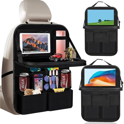 2 Stück Auto Organizer, Kinder Auto Aufbewahrungstasche mit Faltbar Tisch, mit 11 Sack, Rücksitz Organizer mit Tablet/Telefon Aufbewahrung, Autositze Zubehör Rückenlehnen Utensilientaschen Schwarz