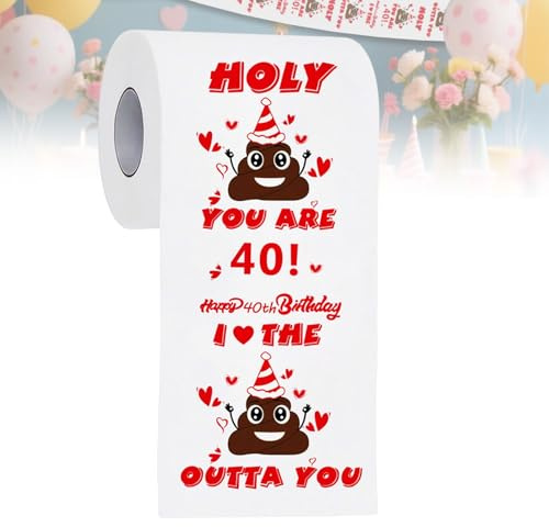 GIONAR Toilettenpapier zum 40. Geburtstag, Geschenk zum 40. Geburtstag, für Männer/Frauen, Poop-inspiriertes Toilettenpapierrollen – Holly You are 40! Lustige Geschenke zum 40. Geburtstag, lustiges