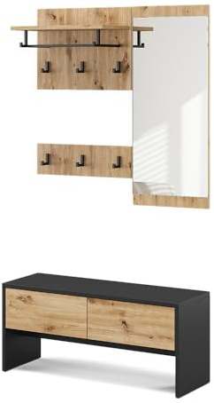 Vicco Garderobe Selena, Anthrazit/Artisan, 90 x 40 cm | 4 Teile, zur Wandmontage zur platzsparenden Organisation im Eingangsbereich