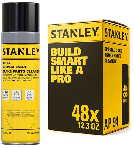 STANLEY AP94 Brake Cleaner Spray 48x12.3 Oz – Fast Evaporating Brake Dust & Grease Remover for Disc, Rotor, Caliper, Drum, Spring & Clutch – Non-Chlorinated, Residue-Free Formula – 48 Pack