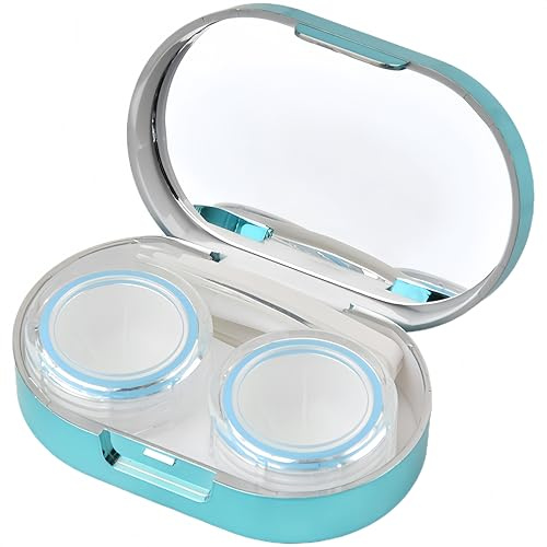 FanSynrare Étui Portable pour lentilles de Contact avec Miroir, Miroir de Maquillage Compact, boîte de Rangement pour Lunettes, Comprend Une Pince à épiler et Une Tige, Couleur Unie élégante, (1)