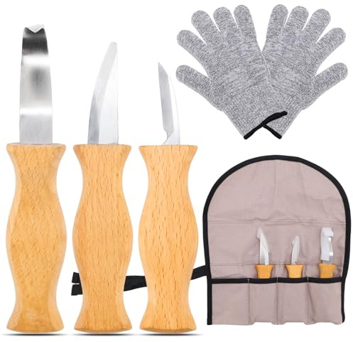Raxfekro Couteau sculpture bois a sculpter, Set de Couteaux pour Sculpter des Cuillères, Outils Sculpture Cuillère avec Couteau Crochet pour débutants et professionnels