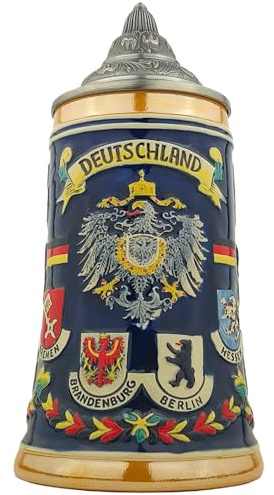 EVERSTYLE Bierkrug mit Deckel 0,7L – Steinkrug mit Deutschland-Motiv und Bundesländer-Design – Geschenkidee für Männer, Bierliebhaber & Sammler
