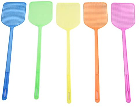 Helilyco Matamoscas manual de plástico resistente con mango largo para control de plagas en interiores y exteriores, 5 unidades, color liso