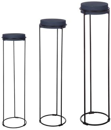 GILDE 3er Set Deko-Säule Leila aus Eisen - pulverbeschichtet - Nachtblau - Höhe 101cm x ⌀ 27cm - Säule zur Dekoration
