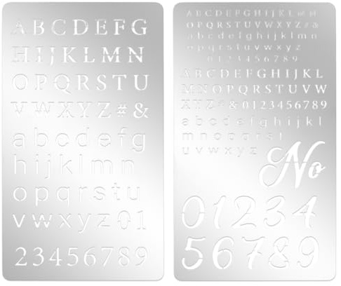 NBEADS 2 piezas de plantillas de grabado en metal, plantillas de letras y números de acero inoxidable 304 para grabado, pirografía, grabado en metal, quema de madera, letras de vidrio, journaling