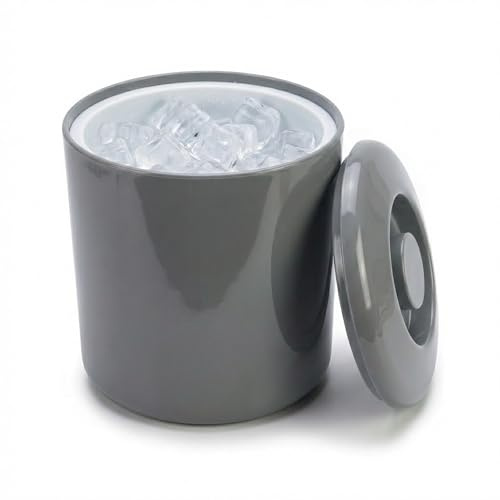 Chabrias Ltd 4 Litre Silver Insulated Ice Bucket with Lid & Drainage Liner - UK Made - Double Wall BPA-Free Plastic, Keeps Ice Fresher & Frozen Longer - Ice Bucket for Party, Home Bar & BBQ - UK Made