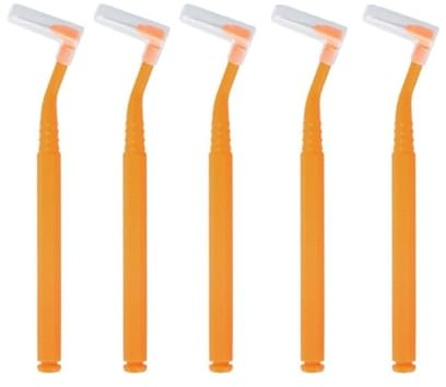 Interdentalborste 10 st mellantandborstar vinklade L-formade tandrengöring nylon tandtråd plockar (orange)