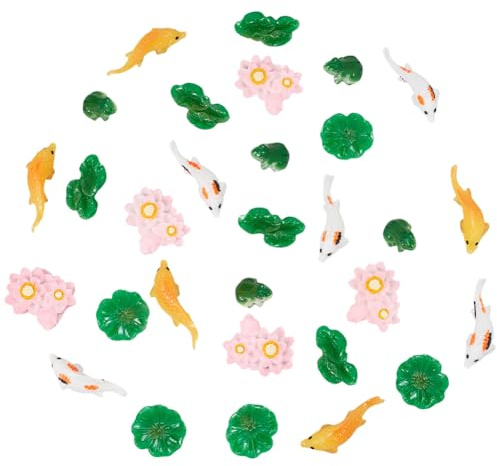 CREATCABIN 36pièce 6 styles Mini Poissons Koi Résine Mini Feuille Lotus Petite Carpe Artificielle Figurine Décorative pour Bassin et Étang Vrac pour Bricolage Micro Paysage Jardin Féerique Fournitures