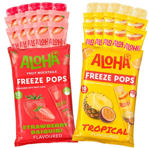 Pack 20 Polos Flash para Congelar ALOHA · 10 Tropical + 10 Daiquiri de Fresa · Cócteles de Frutas Naturales Sin Alcohol · Polos Líquidos Ice Pops Verano · Sin Gluten · Selección Cia&Co