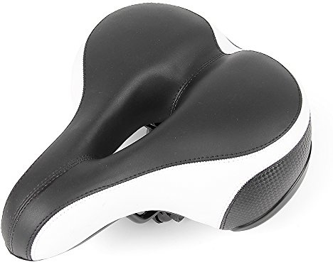 VEQSKING Cykelsadel gel bred dam bekväm safety sadel MTB fjäder och dämpning (svart vit)