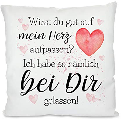 Herzbotschaft Kissen mit Motiv Modell: Auf Mein Herz aufpassen