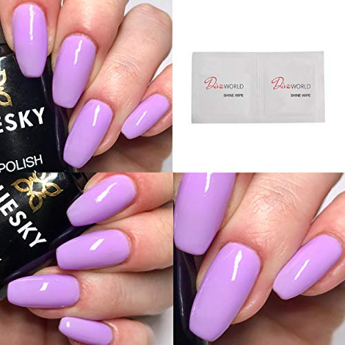 Bluesky Lilac Pastel Nail Polish - Neon 23 Lavender UV/LED Soak Off Gel Nail Polish 10ml + 2 Diva World ® Shine Wipes for FREE