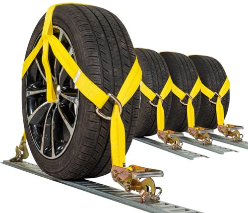 US Cargo Control Adjustable Tow Dolly Basket Straps with Twisted Snap Hooks and Ratchets (4-Pack), Tow Dolly Straps Fit Tires 14-20 Inches, 12,000 LBS Break Strength, Tire Bonnet Tiedowns to Haul