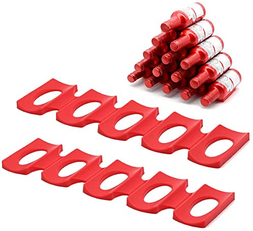 YancLife 2Pcs Flaschenhalter Kühlschrank, Silikon Faltbare Flaschenablage Bier Halter Flaschenregal Soda Getränke Can Wein Organisator Stapelhilfe für Flaschen und Dosen Hältet 15 Flaschen (Rot)