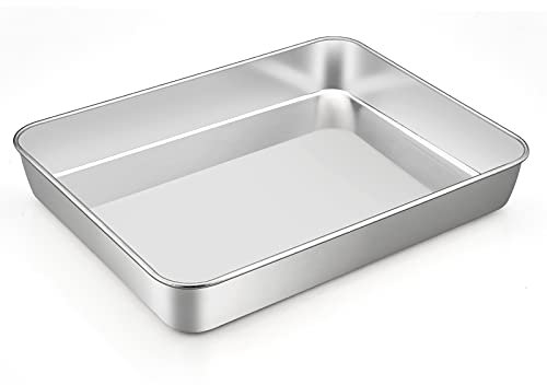 Homikit Backblech, Edelstahl Rechteckige Auflaufform Ofenblech, 31,6 x 24,7 x 4,8 cm, Tiefes Ofenform Fettpfanne zum Backen Braten Servieren, Gesund & ungiftig, Spülmaschinenfest