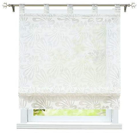 ESLIR Raffrollo mit Schlaufen Gardinen Ausbrenner Raffgardine Weiß Vorhang Modern Schlaufenrollo Wohnzimmer BxH 80x140cm 1 Stück