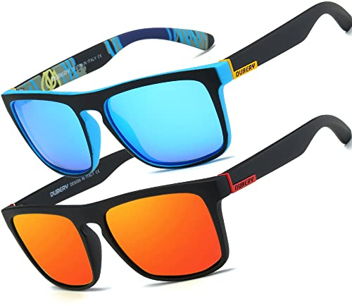 HGDGears Mens Sunglasses Polarized With UV400 Protection Driving Travel Sun Glasses for Outdoor (2pack(Blue+Reddish Orange))