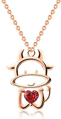 Zuiaidess Damen Anhänger Halskette - Geburtsjahr Sternzeichen Kuh Herzförmiger Zirkon S925 Halskette, Weibliches Licht Luxus-Schlüsselbeinkette Schmuckzubehör, Roségold, 40 cm + 5 cm