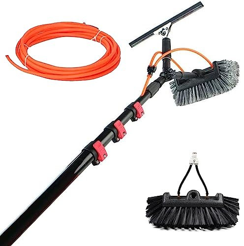 RayGenius 9m/30FT Fensterreinigung Teleskopstange, Wassergespeiste Ausziehbare BüRste, Geeignet FüR Reiniger Ausziehbare Solarpanel Dachreinigungswerkzeuge,35cmbrushhead-3.6M/12FT