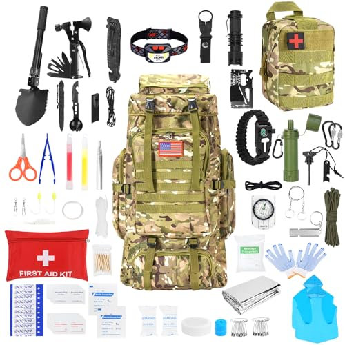 Skywod, Équipement de survie professionnel et grand sac à dos de camping, trousse de premiers secours pour aventure, accessoires de randonnée en plein air (camouflage extérieur)