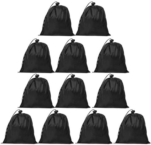 Lusofie 12 Pcs Small Drawstring Bag - Bulk Black Cinch Bags - Nylon Small Draw String Bags Waterproof Storage for Gym Sports Travel (7.1 x 7.9inch)