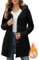 Vancavoo Sweatjacke Damen Lang Fleecejacke Gefüttert Winterjacke Winter Jacke Mantel Warm Plüschjacke Kapuzenpullover Sweatshirt Kapuzenjacke Outwear mit Kapuze,Schwarz,S