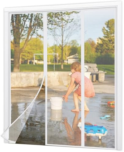 Puerta con mosquitera resistente a garras de gato, 280x210cm Blanco Mosquitera magnética, cortinas de fibra de vidrio con apertura lateral, mosquitera para balcón, antiinsectos