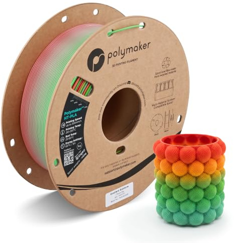 Polymaker Filament HT-PLA 1,75 mm arc-en-ciel haute température pour impression 3D, chaleur stable jusqu'à 150 °C, facile à imprimer, compatible avec la plupart des imprimantes FDM, bobine de 1 kg