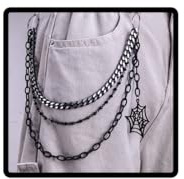 Resweky Cadena de pantalones de telaraña en capas de Halloween, color negro, hip hop, gótico, punk, cadena de pantalones, cadena de cintura de metal, cadena de cartera, joyería corporal para mujeres y