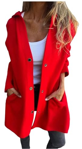 JiXiang Lightweight Jacket Women Single Breasted Hooded Trench Coat Lapel Long Sleeve Casual Button Up Overcoat with Pockets