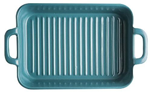 YTACPN Bandeja para hornear, Plato de cerámica for hornear, utensilios de cocina for horno doméstico, desayuno, lasaña(Blue)