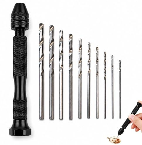Livawnd Precision Pin Vise Hand Drill Set with 10Pcs Drill Bits (0.8-3mm) | Mini Manual Hand Drill with Steel Twist Bits, for Resin Wood Jewellery Model Making DIY Craft Precision Drilling