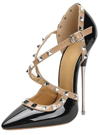 High Heels für Damen & Herren | Ultrahohe 16CM Stiletto-Pumps für Kostümpartys, Clubbing, Crossdressing, Pole Dance,Schwarz,45 EU