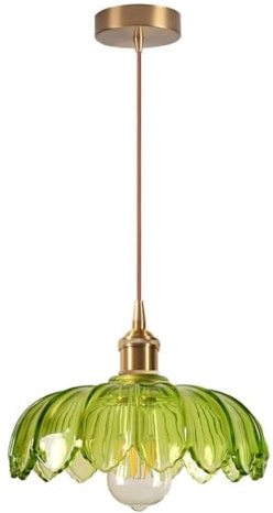 DLGLOLIN Lustre Luminaire en Verre Vert Rétro Suspension Créativité Fleur Décoration E27 Éclairage de Plafond Laiton Intérieure Suspendues Pour Salon Salle à Manger Chambre