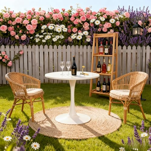 FURNISH 1 Bistrotisch, rund, weiß, minimalistisch, aus Verbundholz und Metall, für 2 bis 4 Personen für eine entspannte Kaffeepause oder eine leichte Mahlzeit im Garten oder auf der Terrasse