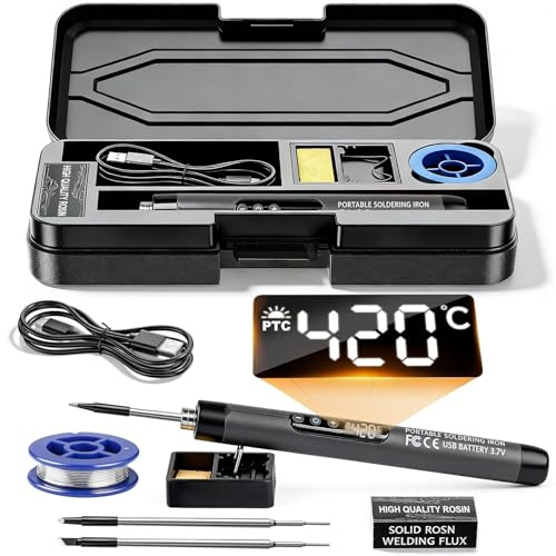 Cordless Soldering Iron Kit with Stand,USB C Rechargeable Portable Soldering Iron Pen with LCD,Adjustable Temperature 180–450°C,3 Soldering Tips for Repairing Circuit Board DIY Jewelry Making
